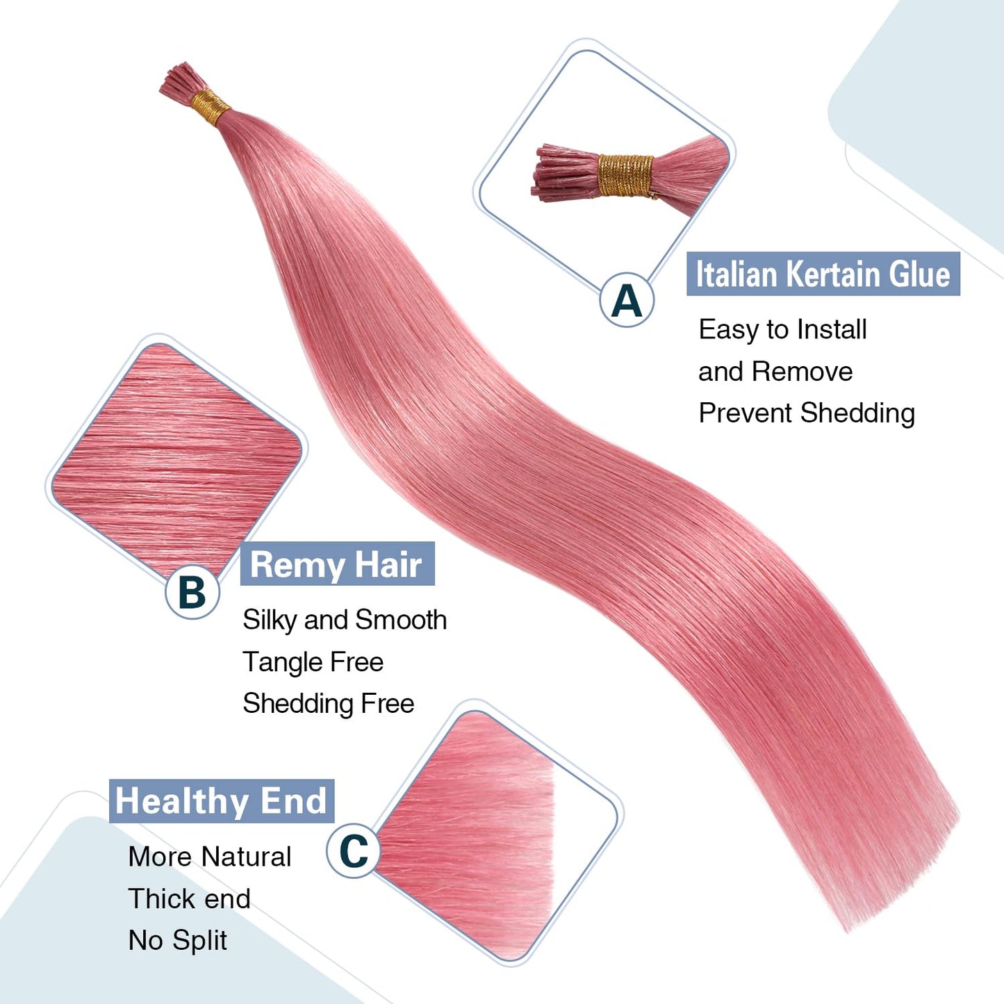 Sunya I Tip Hair Extensions Human Hair Hot Pink 20 Inch Pink I Tip Hair Extensions 25g 25 Strands/Pack