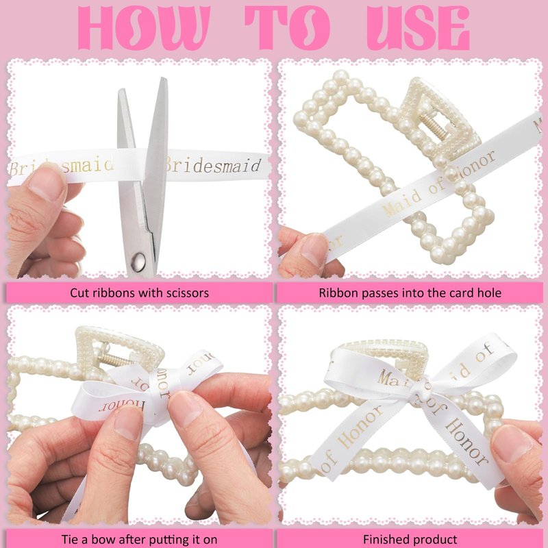 Highergo Bridesmaid Proposal Gifts 8 Pack Pearl Bridesmaid Hair Claw Clips with 3 Rolls Ribbon 8 Pack Pearl Hair Clips to Have & to Hold Your Hair Back Wedding Bridesmaids Hair Accessories Gifts
