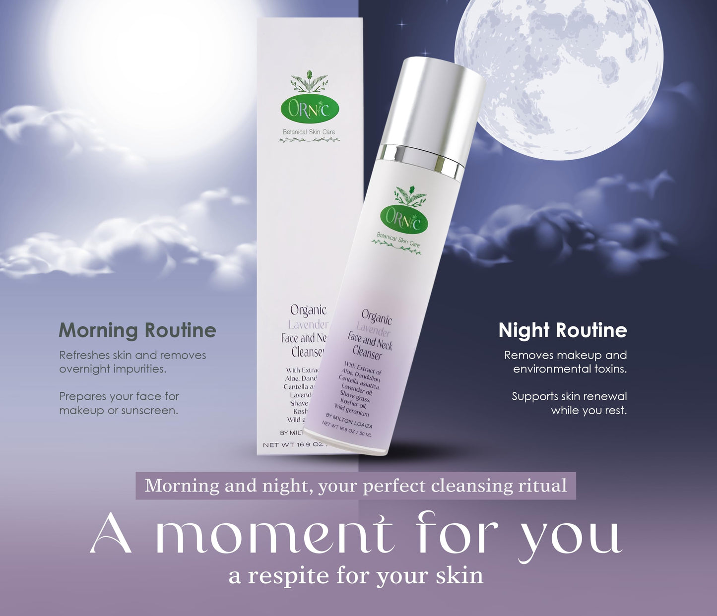 Organic Lavender Face Cleanser - Calming wash for Sensitive & Delicate Skin - Vegan, Natural, Gentle, Hydrating - Makeup Remover with Aloe Vera & Centella Asiatica - Anti-aging care, purifies, 50 ml