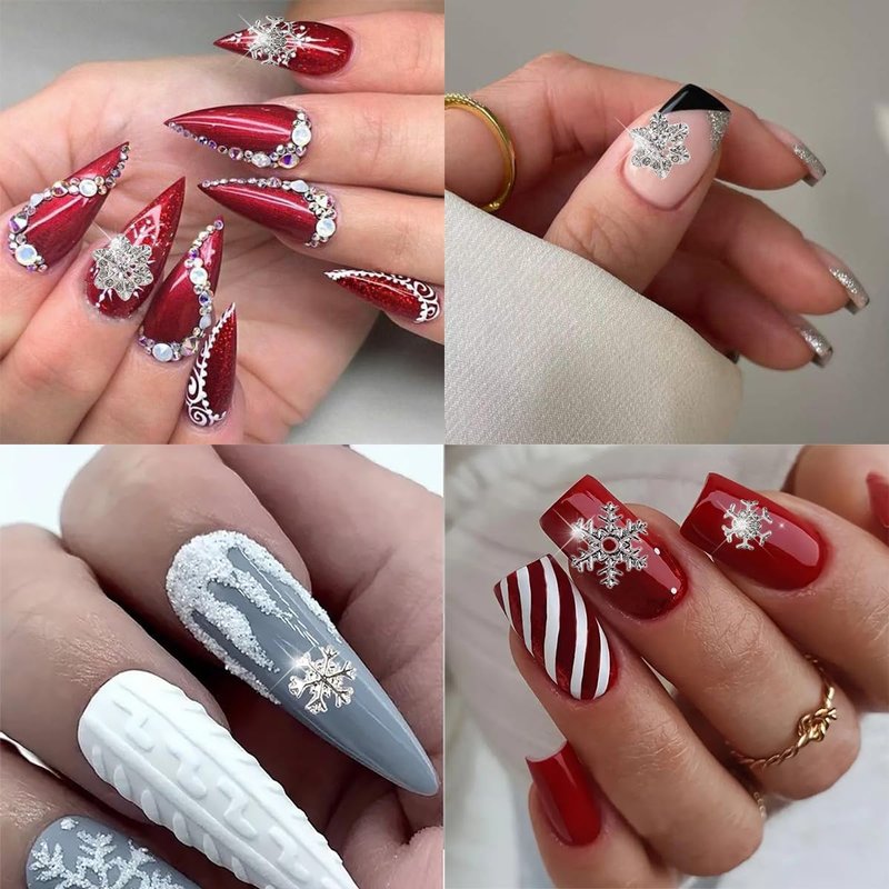 Christmas Nail Charms - 20pcs Silver Snowflake Nail Art with Diamond Design | Winter Nail Jewelry for DIY Manicure