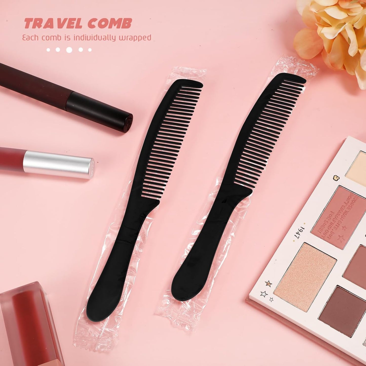 Long Handle Plastic Combs - Individually Wrapped Disposable Combs for Travel, Nursing & Charity | Black, 300 Pack