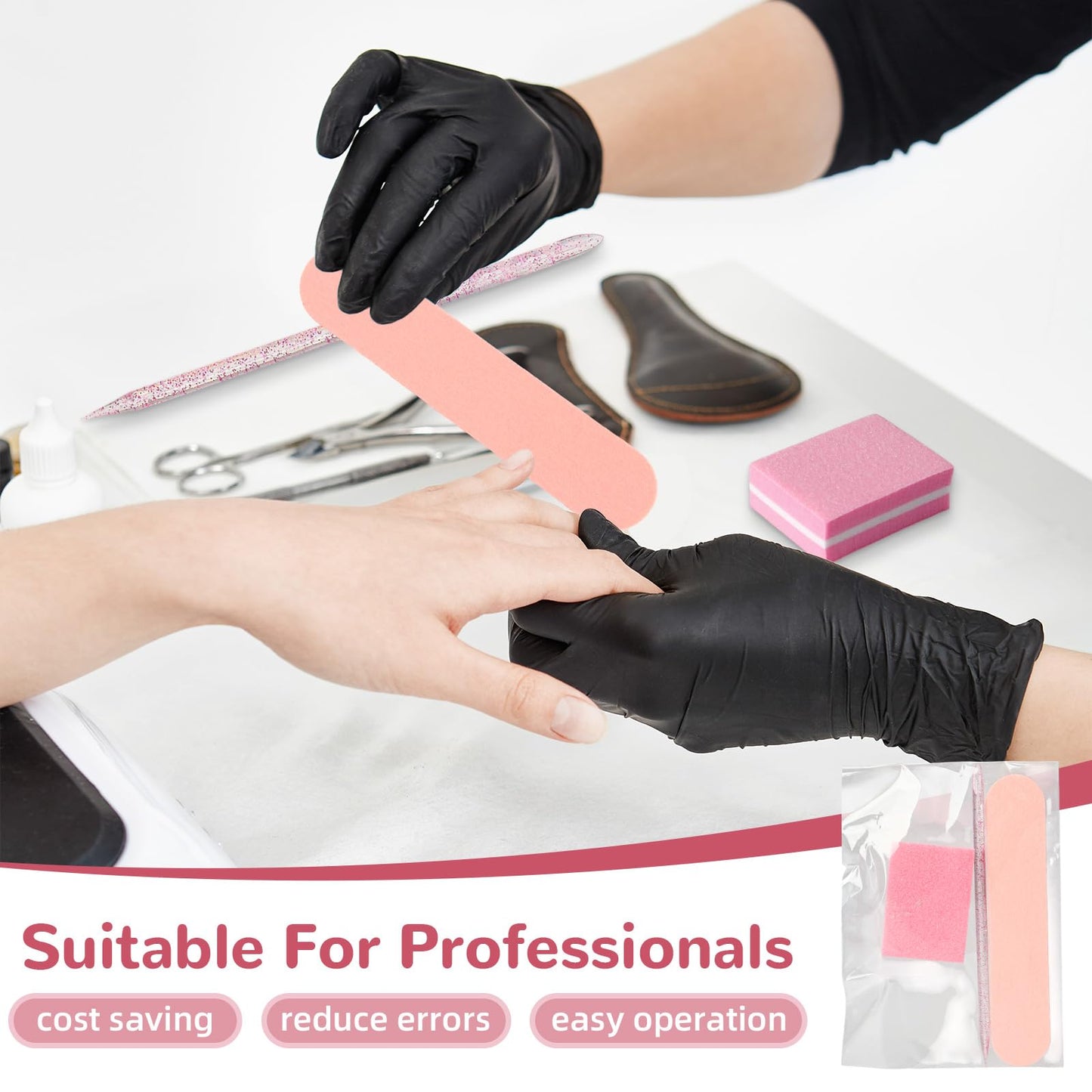 40 Sets Professional Manicure Press On Nail Tool Kit, Pink Disposable Manicure Nail Supplies kit with Mini Nail File,Mini Nail Buffer,Nail Stick