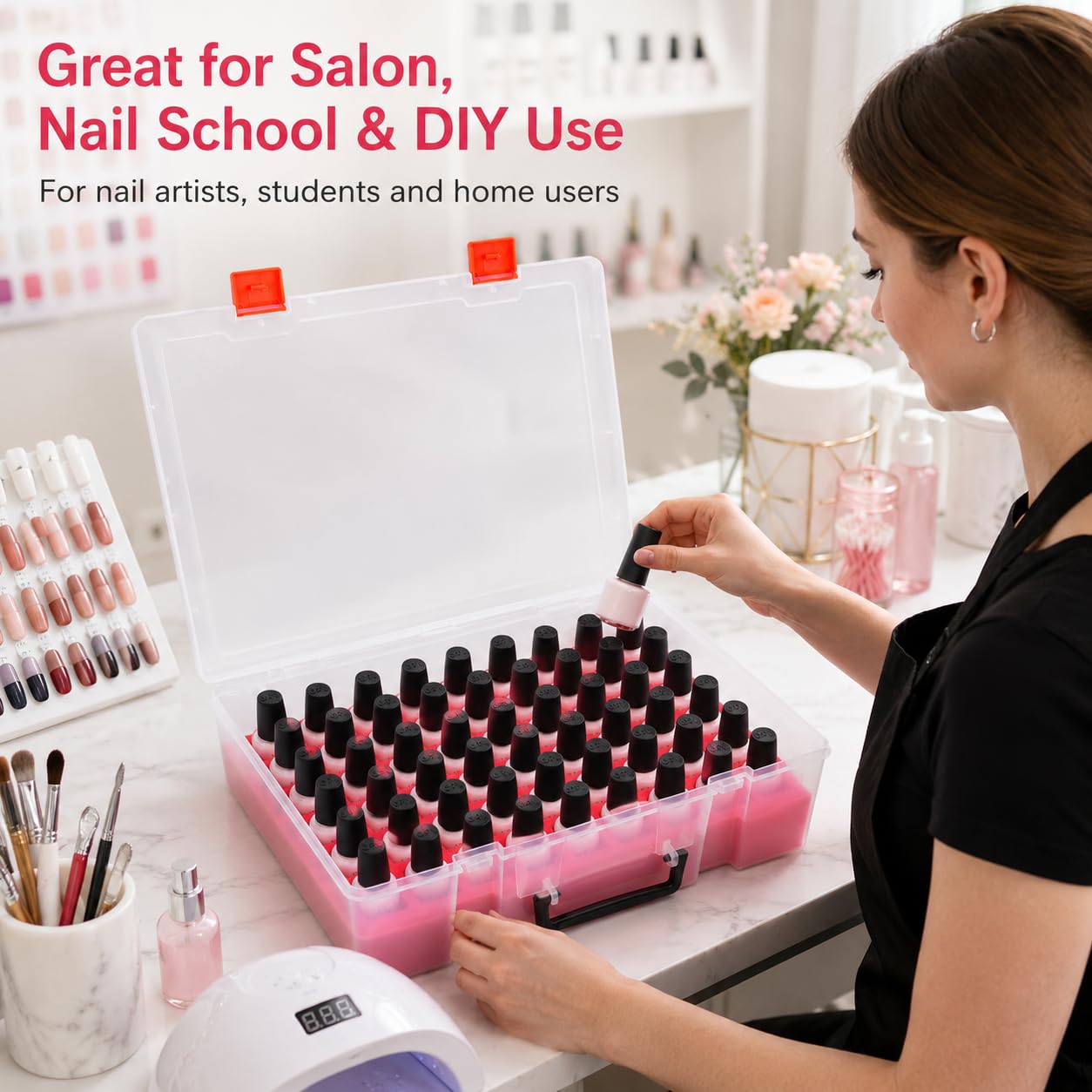 FULLCASE Nail Polish Organizer, 54 Bottles Nail Storage with Separate Sponge Compartment for Sally Hansen/for GAOY/for OPI/for Essie/for CANNI Gel/for DND Gel Polish