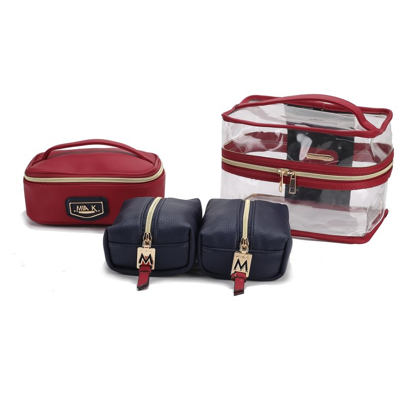 MKF Collection 4PCS Stylish Cosmetic Bag Portable Makeup Travel Organizer Case Navy Red by Mia k