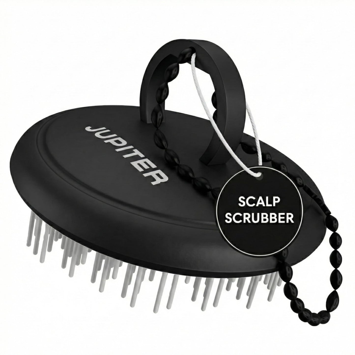 Jupiter Scalp Exfoliator - Scalp Massager Tool for Wet & Dry Hair - Ergonomic Detangler Brush - Dandruff Comb & Scrub to Remove Dandruff & Buildup and Support Circulation - Black/White