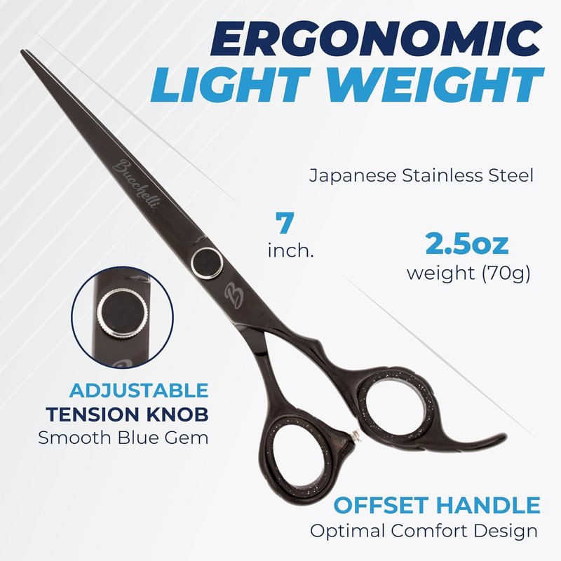 Professional 7-Inch Hair Cutting Scissors | Japanese 440A Barber Shears with Adjustable Tension Knob - Black Finish