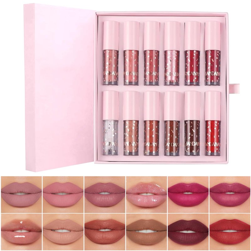 12Pcs Nude Matte Liquid Lipstick Set, Waterproof Long Lasting Non-Stick Cup 12 Colors Nude Lipstick 24 Hour Not Fade Matte Lipstick Professional Lip Gloss Set Mother's Day Makeup Gifts for Women