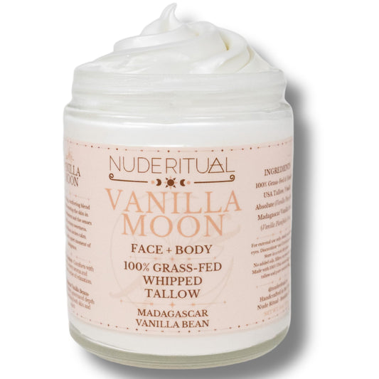 Nude Ritual 100% Grass-Fed Beef Tallow – Whipped Body Butter Moisturizer for Face & Body – USA Made Natural Lotion Alternative for Dry, Sensitive Skin – 4 oz (Vanilla Moon – Madagascar Vanilla)