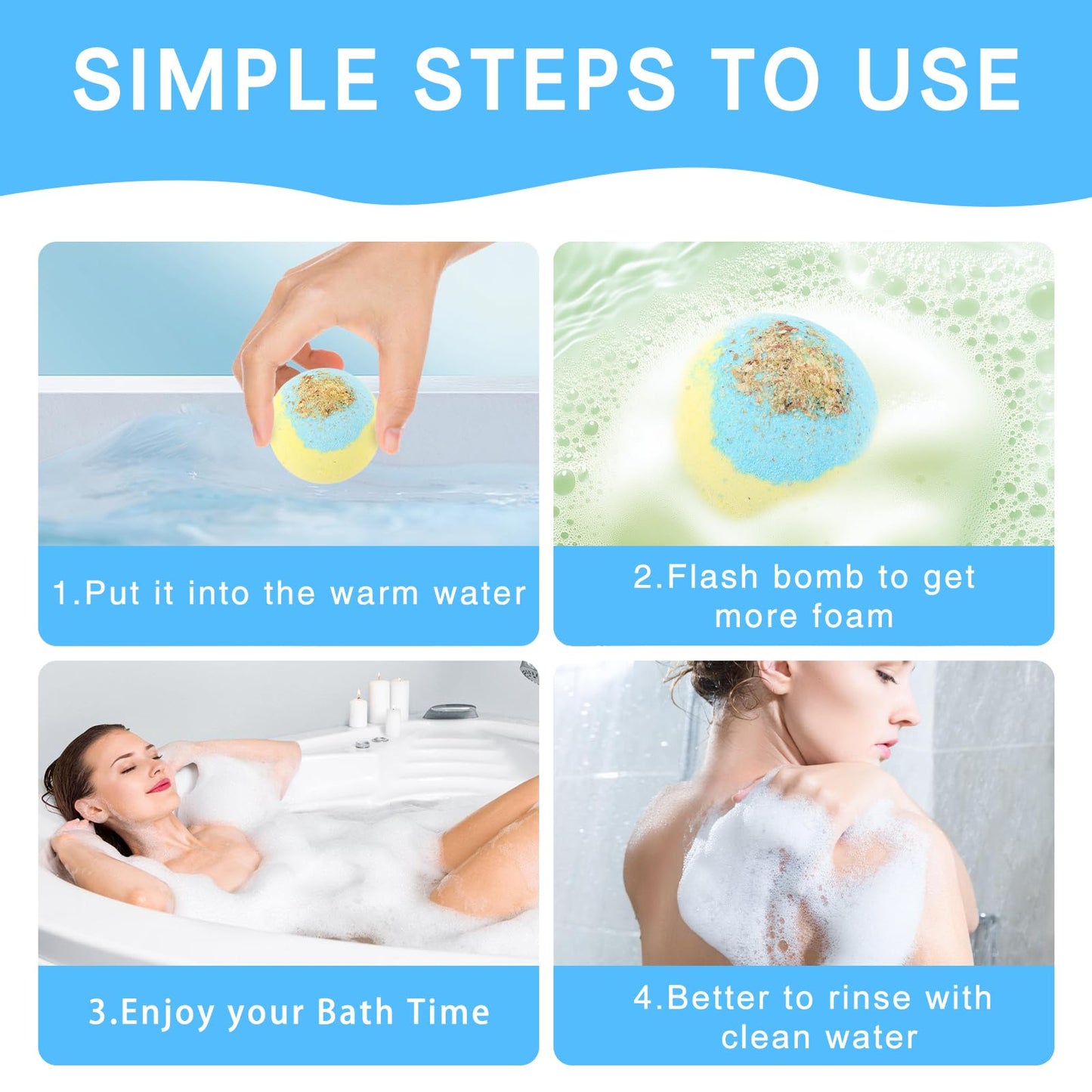 Bath Bombs for Women, USIN Natural Bubble Bath Balls Gift Set, Pack of 12 Pcs Multiple Bath Bomb, SPA Relaxing, Self Care, Gifts for Women, Men, Girls, Boys, Natural Flower Petals, 3.53 Oz Large Size