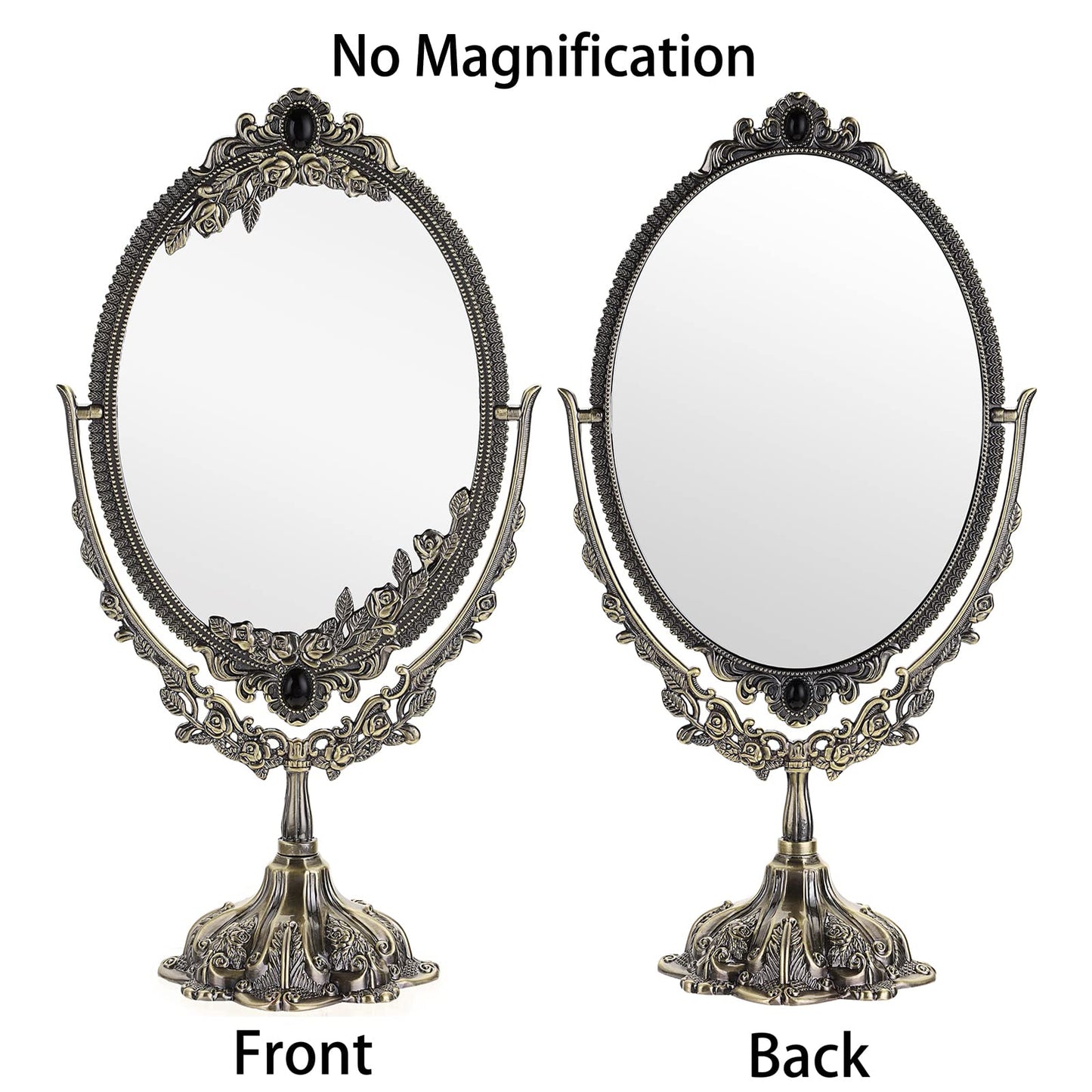 JUXYES Metal Tabletop Antique Decorative Makeup Mirror with Stand