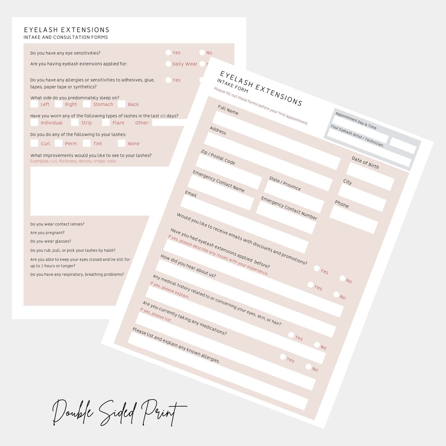 Lash Extension Eyelash Consent, Intake, Aftercare forms with Mapping | 100 Pack | 25 of each Consent, Intake, Aftercare, and Mapping Forms for Lash Artists | 8.5 x 11 inch