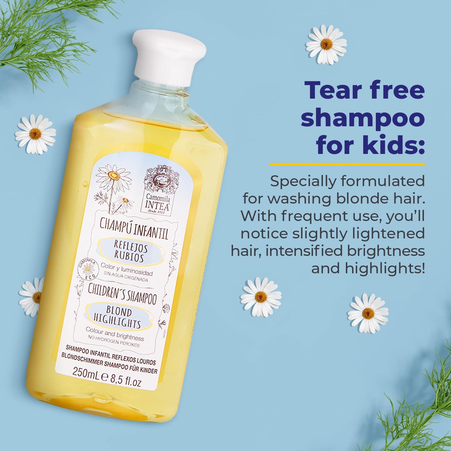Intea Camomila Kids Shampoo for Blonde Highlights – 8.5Oz Chamomile Hair Lightener for Kids – Natural Extract Toddler Shampoo with No Silicones or Parabens