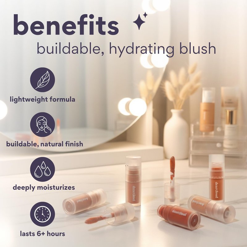 dearcloud Gentle Crush Serum Blush – Mauve – Liquid Blush for Cheeks with Hyaluronic Acid – Korean Beauty Makeup (.19 fl oz)