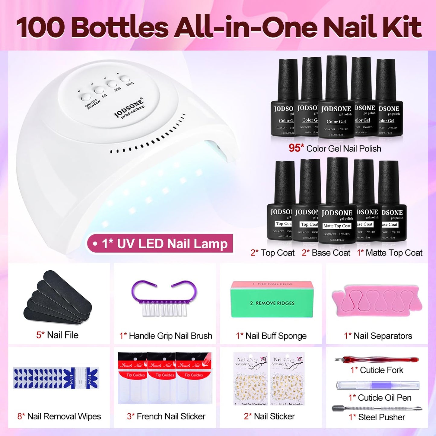 JODSONE Gel Nail Set 20+3 Colors High Shine Gorgeous Gel Polish Base Top Matte Coat Nice Gifts Show Charm