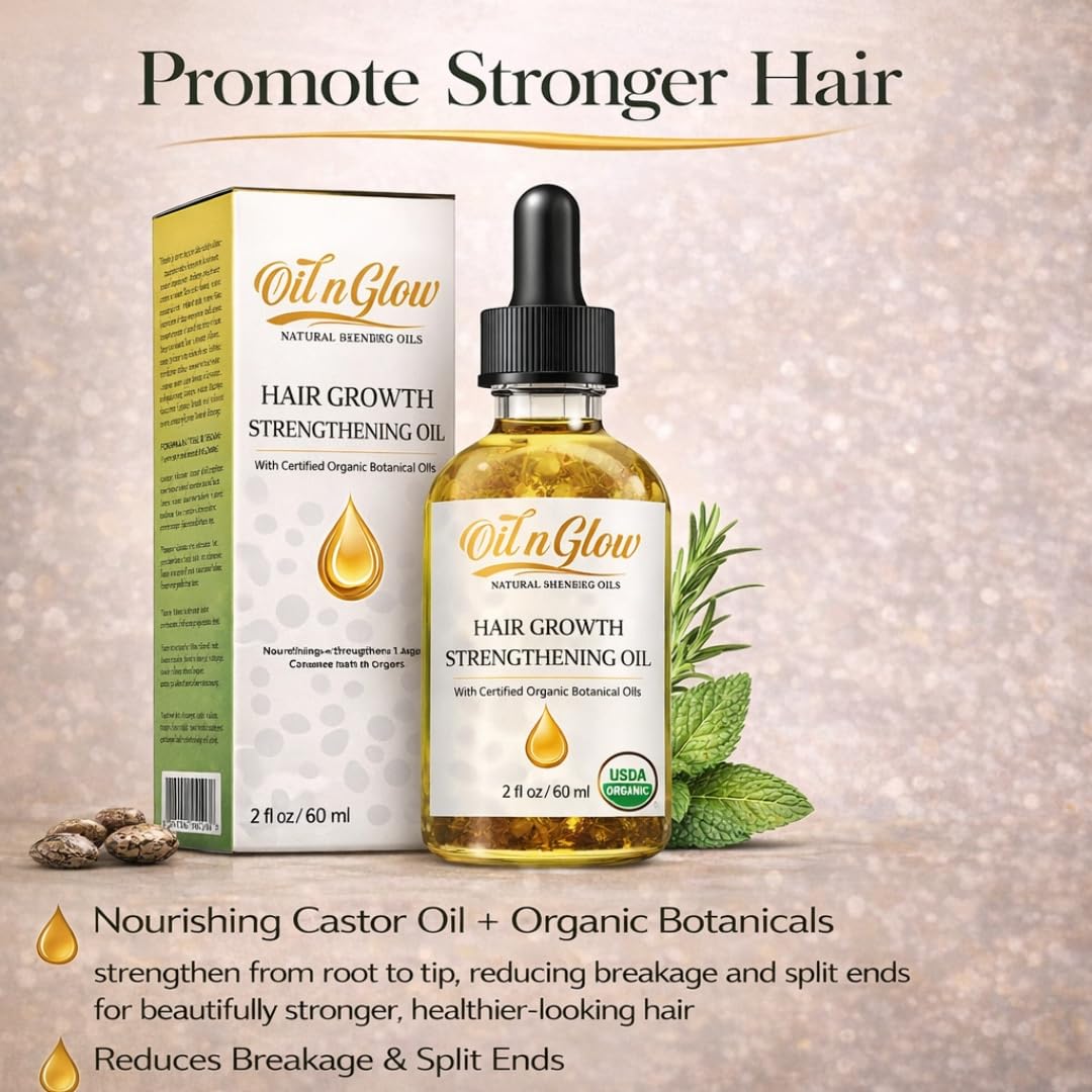 OilnGlow USDA Certified Organic 9 in 1 Natural Hair Serum for Hair Growth, & Strengthening With Rosemary Oil for Hair Growth, & Scalp DHT Blocker Peppermint Hair Oil Growth 2 FL