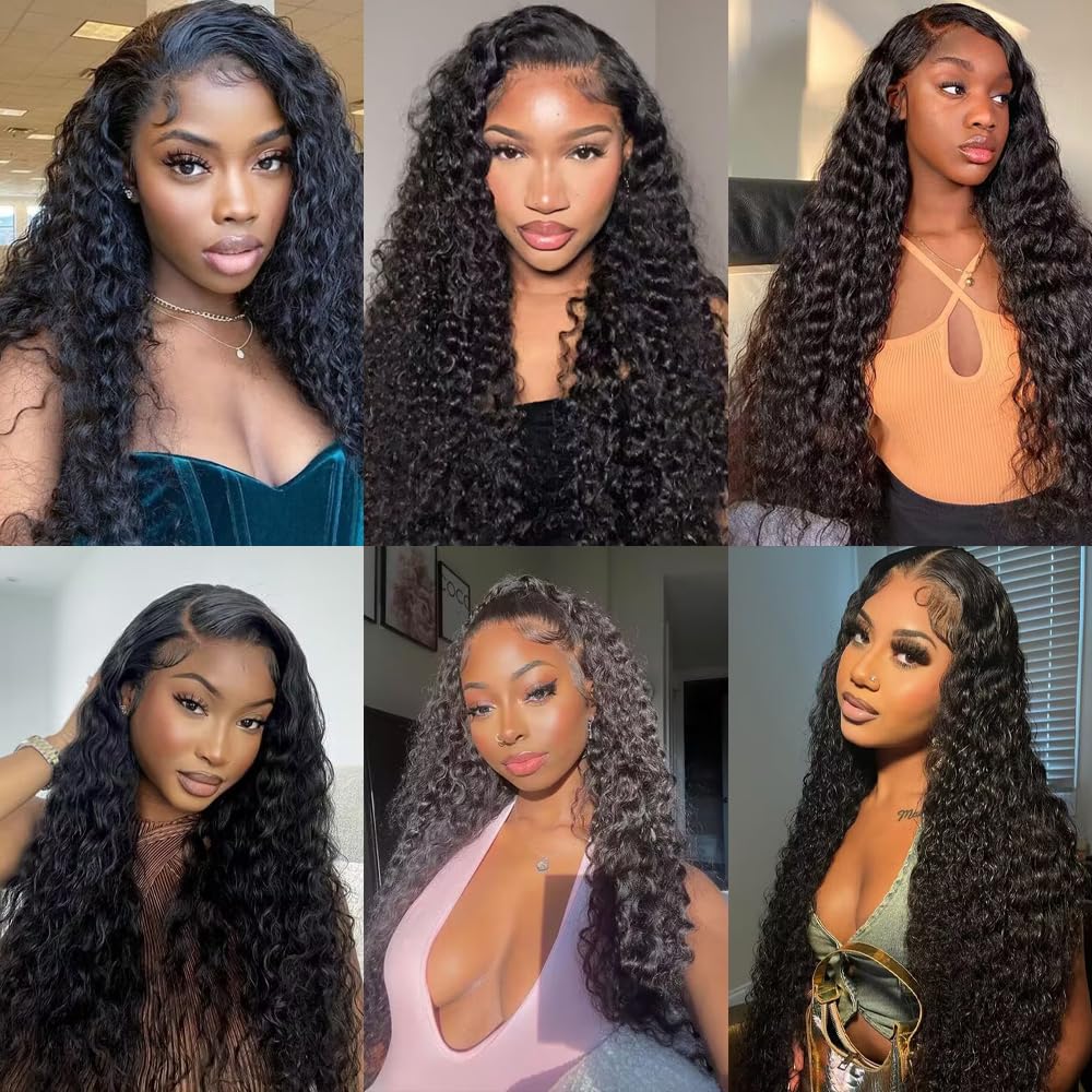Deep Wave Human Hair Bundles 20 Inch 12A Brazilian Virgin Wet and Wavy Human Hair Weave Bundles 100% Unprocessed Deep Curly Bundles One Bundle Double Weft Water Wave Bundles Natural Black