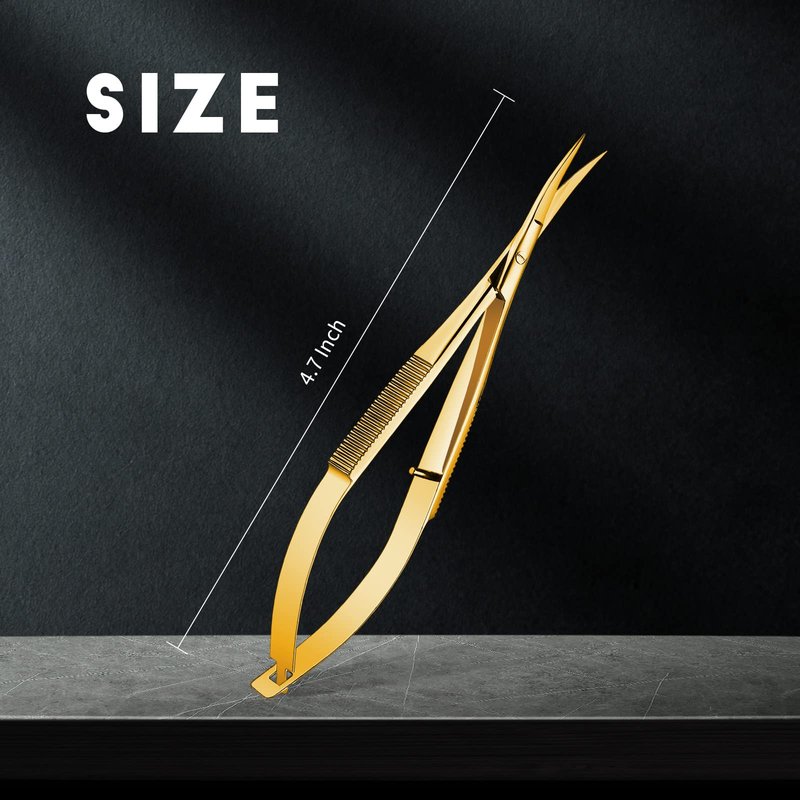 Hicarer 4.7 Inch Curved Stainless Steel Squeeze Scissors Grooming Trimming Scissors Eyebrow Embroidery Sewing Thread Snips Curved Tip Clippers Craft(Gold)