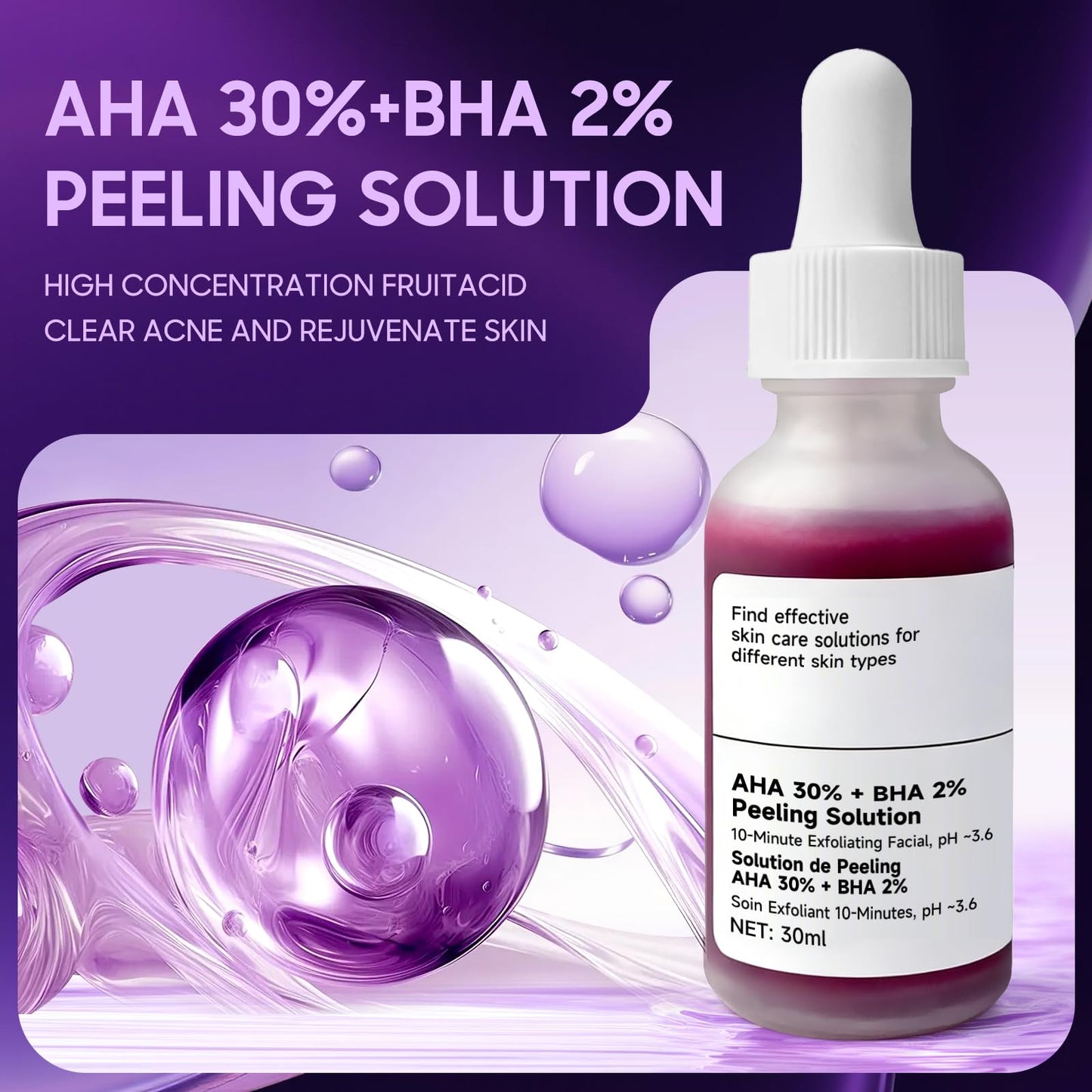 AHA 30% + BHA 2% Exfoliating Serum, Unclogs Pores, Brightens & Oil Control
