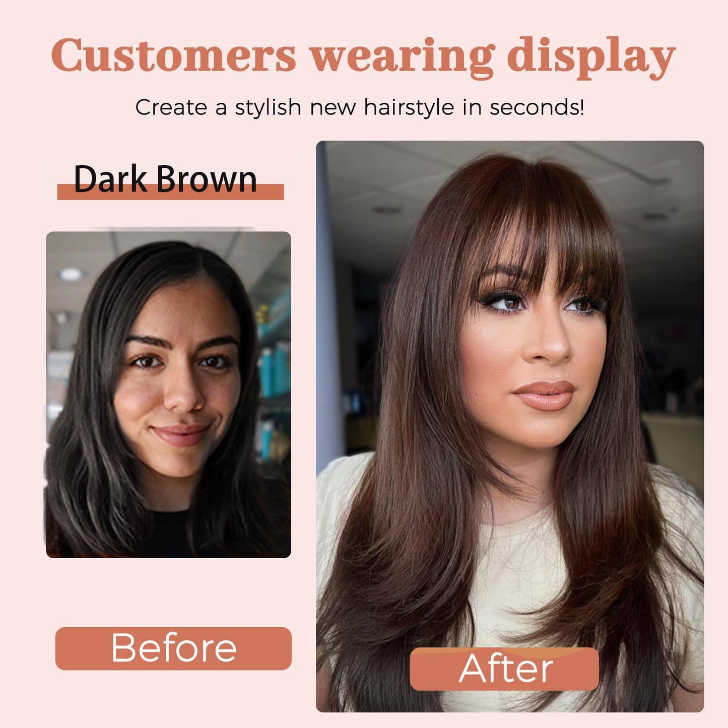 Matriarchs Hair Toppers For Women Real Human Hair,12inch Wispy Clip In Bangs Toppers Hair Pieces For Women With Thinning Crown, 360°3D Cover Realistic Scalp Line Hairpieces (Dark Brown)