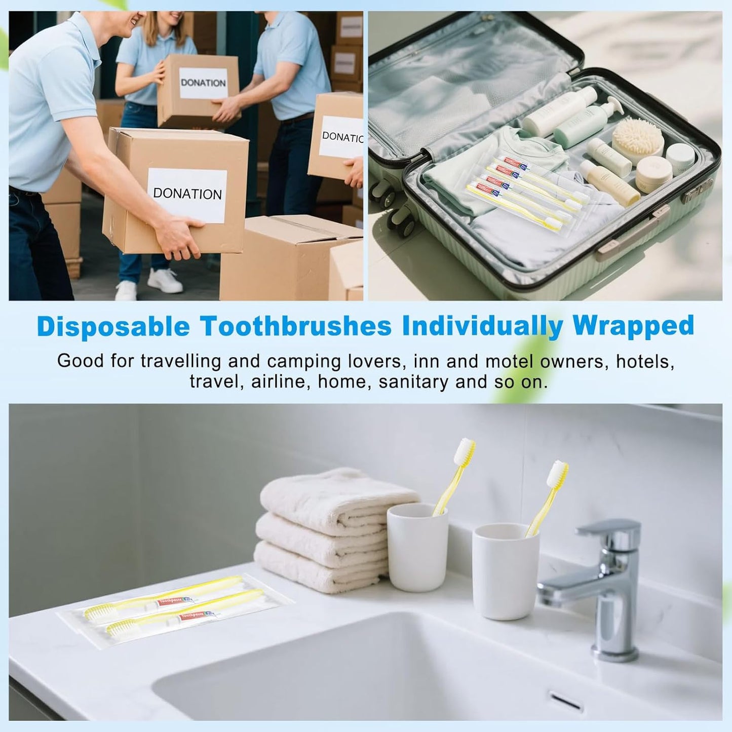 Disposable Toothbrush Set with Toothpaste - Individually Wrapped Travel Size Medium Soft Bristles | 200 Pack for Hotels, Travel & Donations