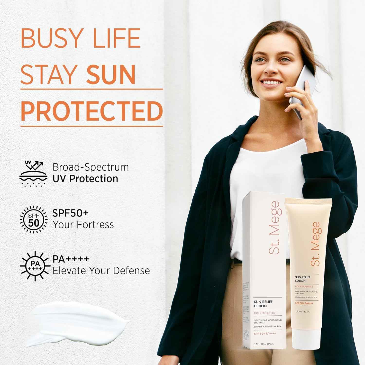 St. Mege Rice Korean Lightweight Sunscreen - Daily 50+ PA++++ Travel Size Sunscreen Lotion - Reef Safe, Asian Skincare Sunblock