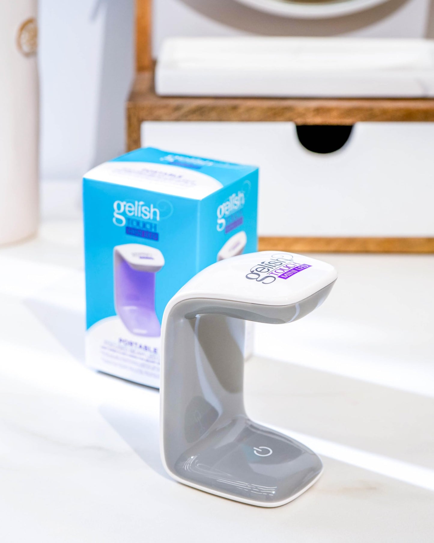 Gelish MINI Touch LED Light – Portable & Rechargeable LED Curing Light for Soft Gel™ Tips & Quick Gel Nail Repairs, Touch Activated, 30-Second Cure, USB Cable Included.