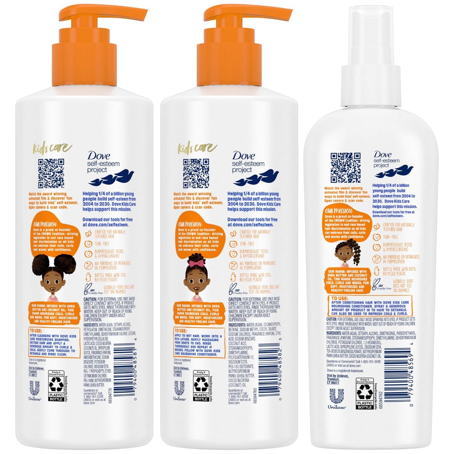 Dove Kids Shampoo & Conditioner Set - Shea Butter & Coconut Oil | 2-in-1 Detangler Spray for Wavy, Curly Hair