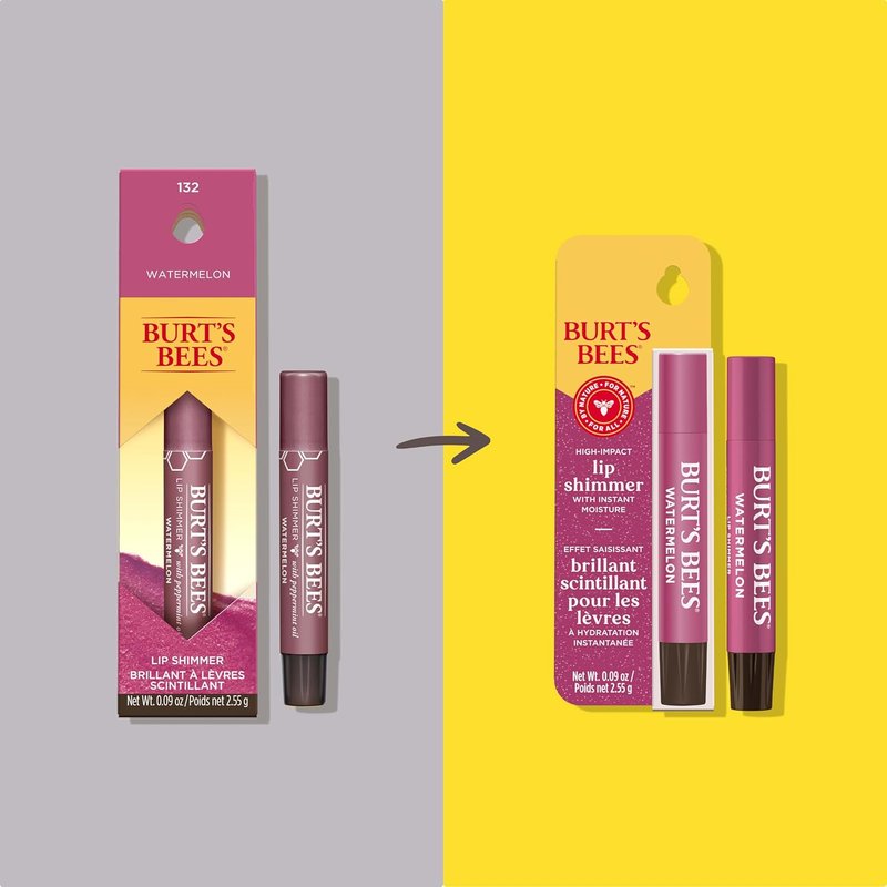 Burt's Bees Shimmer Lip Tint - Moisturizing Tinted Lip Balm for All-Day Hydration | Watermelon, 0.09 oz (Pack of 2)