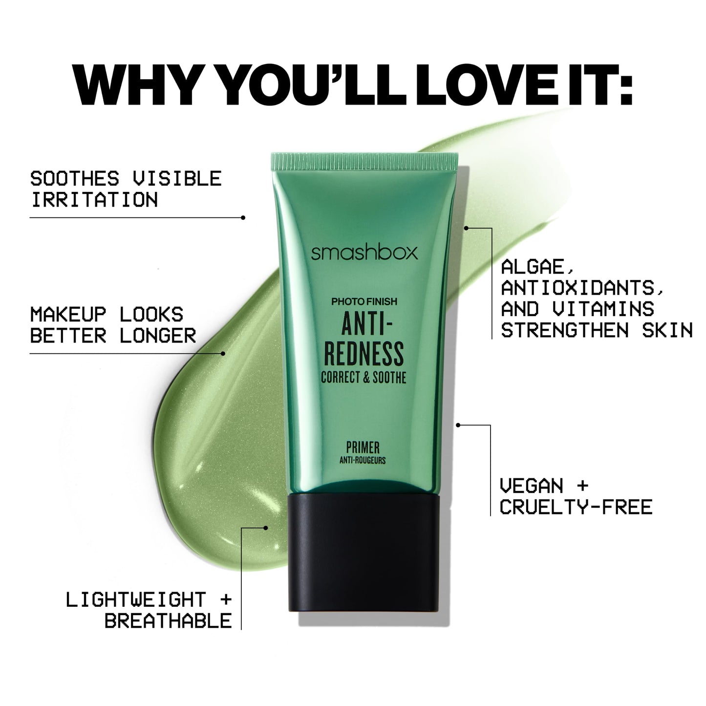 Smashbox Photo Finish Anti-Redness Primer | Color-Correcting Makeup Primer Neutralizes Redness | Hydrating Makeup Primer + Soothing Algae, Rose & Mushroom Extracts, Dermatologist-Tested, 1 Fl Oz