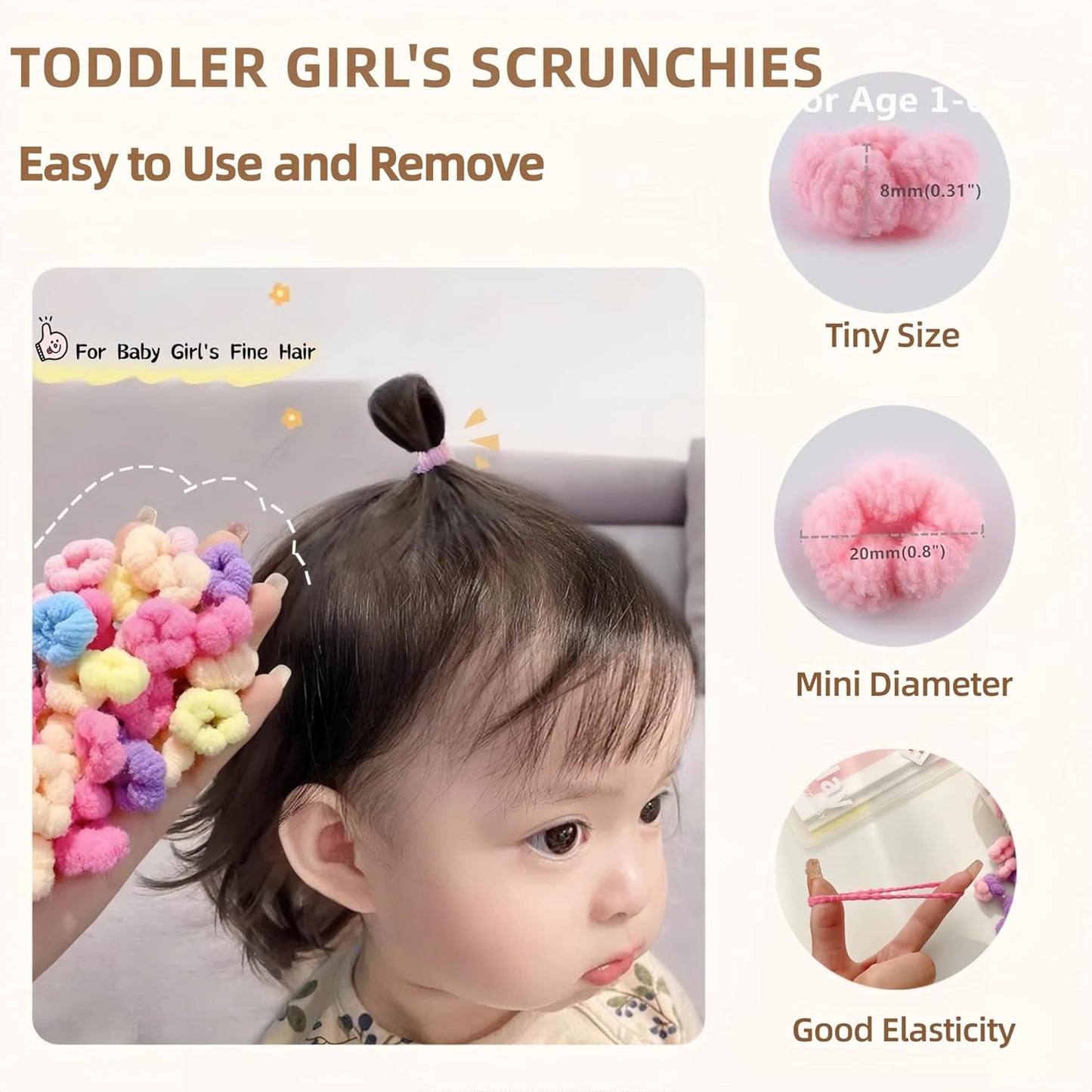 Baby Hair Ties, Bloom Toddler Hair Ties No Damage, 120pcs,Age 0-8,Ponytail Holder for Little Girls Hair Accessories, Elastic Thin Soft Hair Bands No Crease, Mini Hair Scrunchies