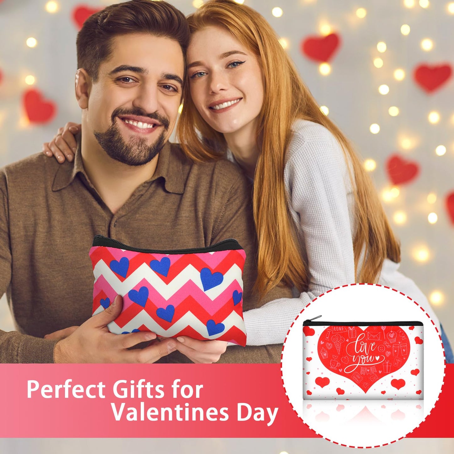 Abbylike 24 Pcs Valentines Day Gifts Bulk Valentines Makeup Bags for Women Cosmetic Bags Toiletry Zipper Pouch Valentine's Day Party Favors for Her(Stylish Style)