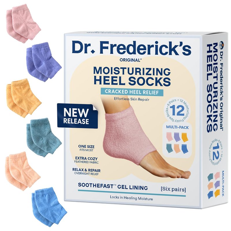 Dr. Frederick’s Original Moisturizing Fuzzy Heel Socks - Cozy Gel-Lined Socks for Dry Cracked Heels - 2 Pairs - Overnight Foot Care with Olive Oil, Vitamin E - Gifts for Women & Men - Variety Pack