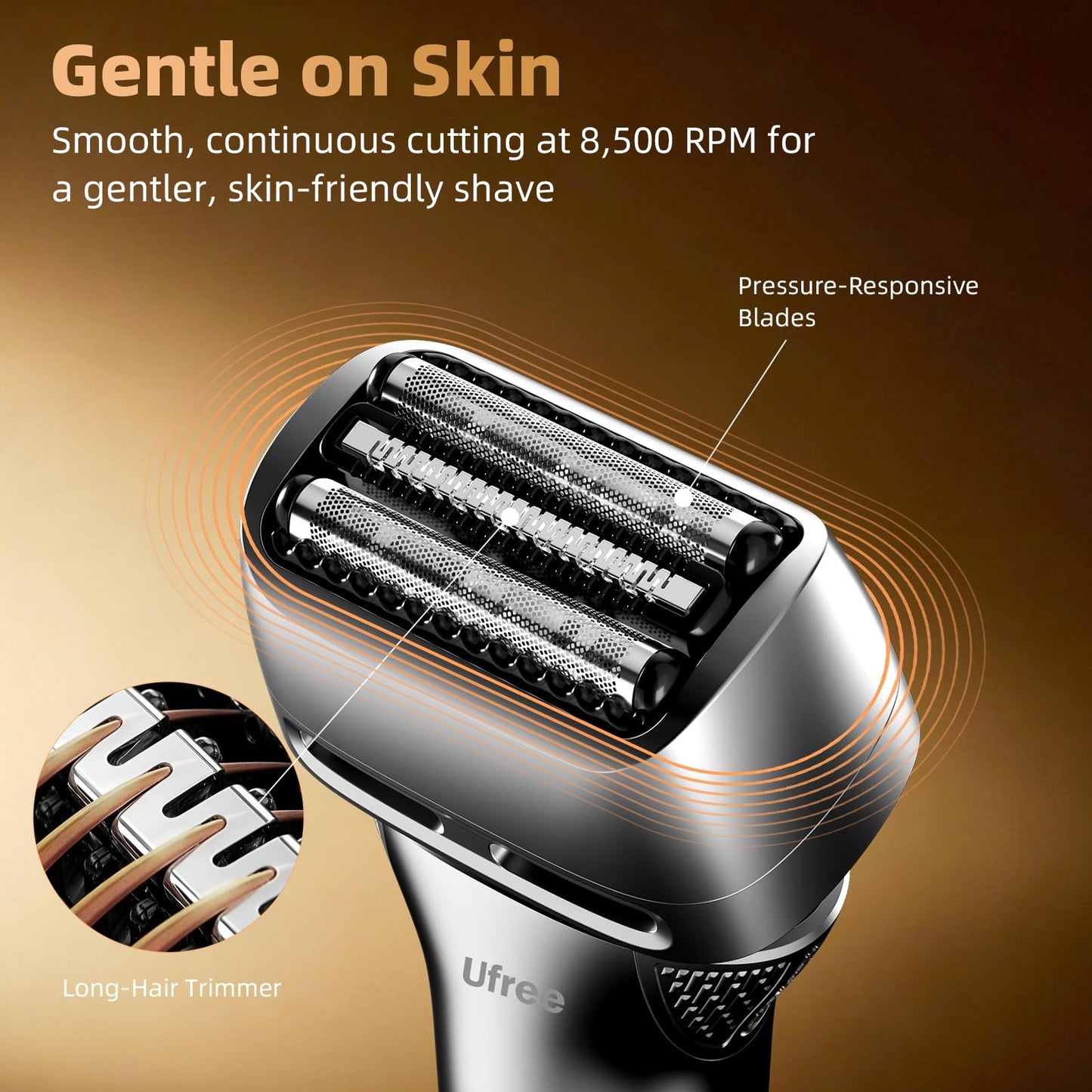 Ufree Foil Shaver with Pop-Up Trimmer, 8,500 RPM Electric Razor for Men, Wet & Dry Electric Shaver with 2 Speed Modes, LED Display, Rechargeable Cordless, IPX7 Waterproof, Silver