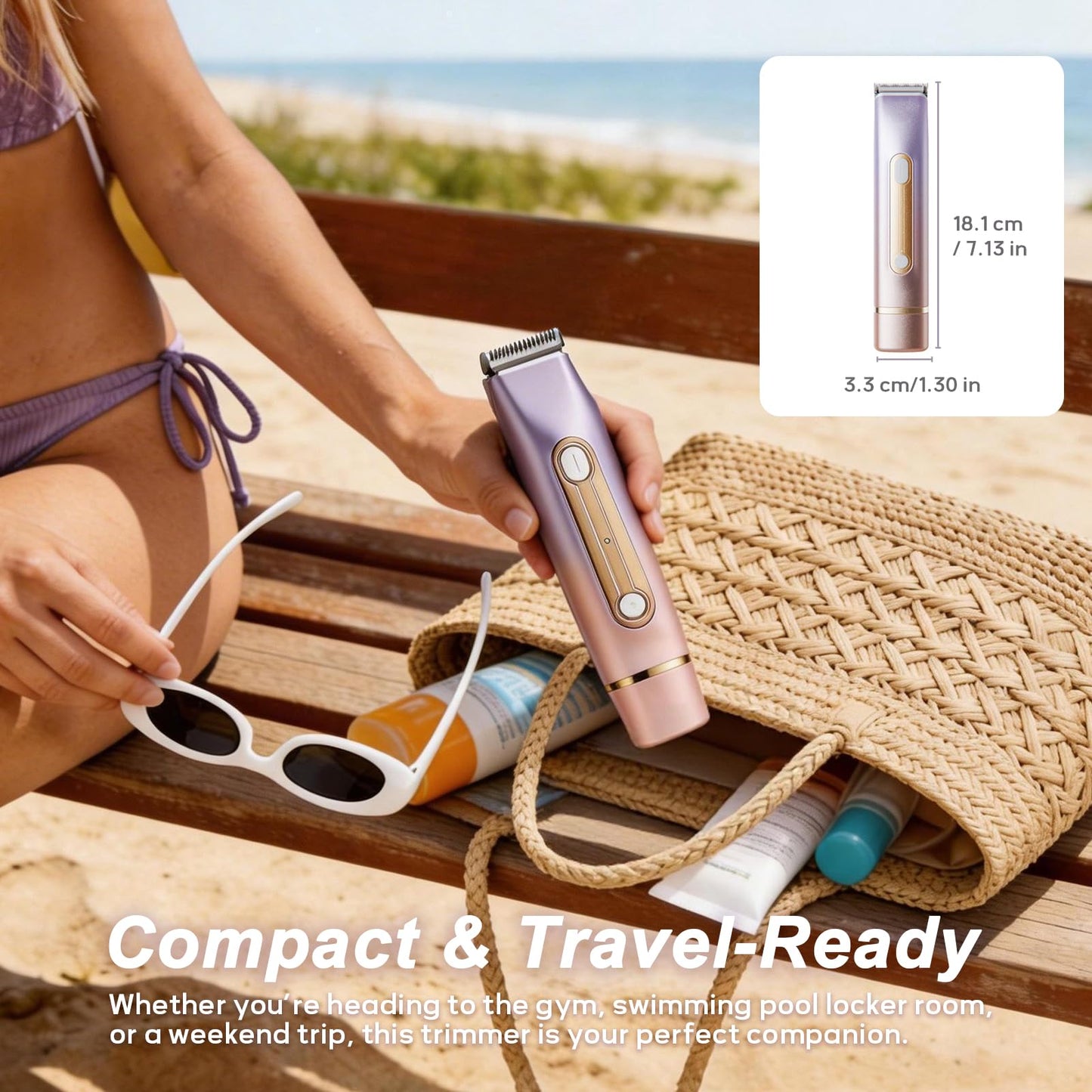 Bikini Trimmer for Women, 2-in-1 Waterproof & Cordless Dual Head Electric Razors, Painless Electric Shaver for Women, Wet/Dry Lady Shaver for Bikini Line, Face, Underarm & Legs,Purple