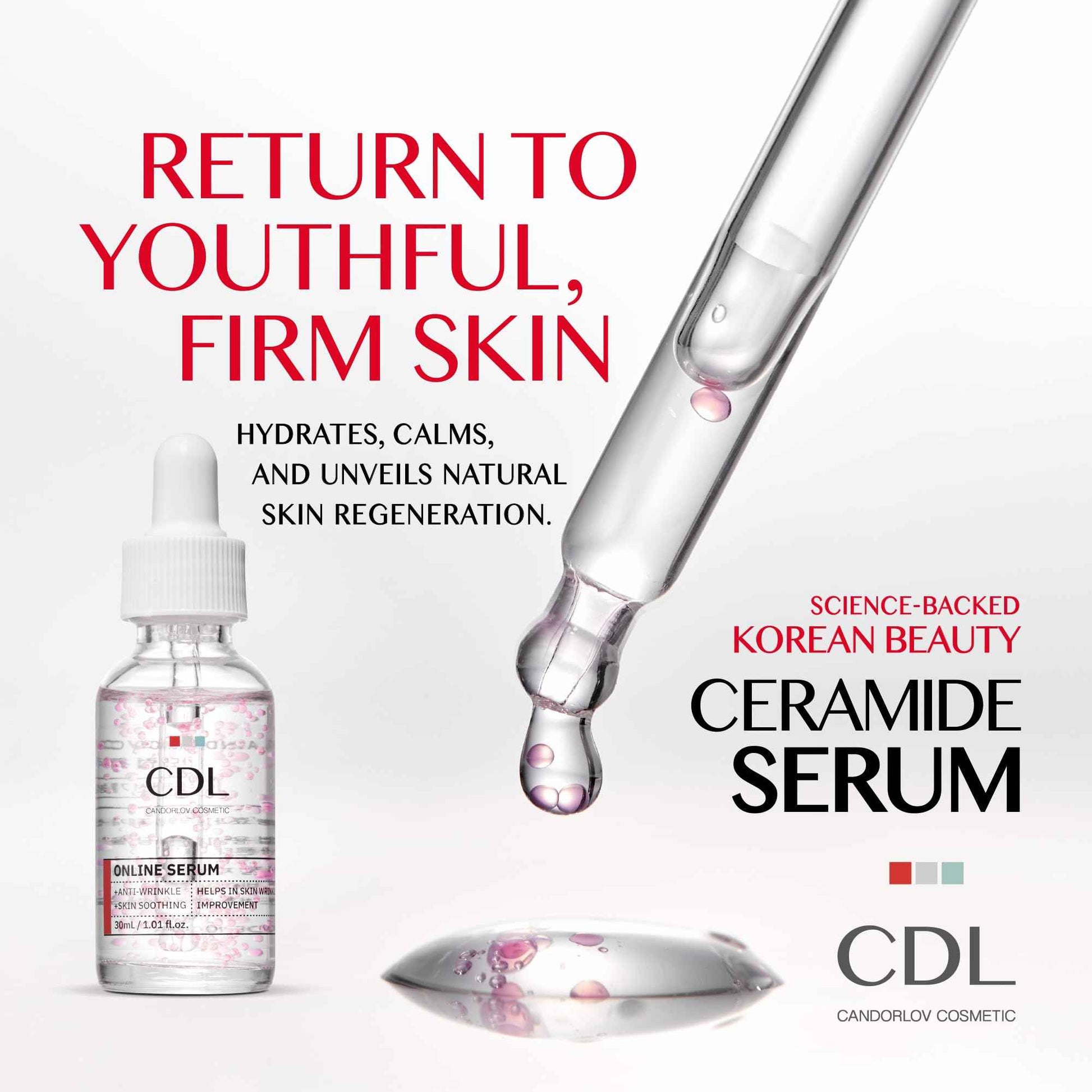 Candorlov Ceramide Serum with Glutathione Dragon Blood for Anti Aging Hydration for Sensitive Acne-Prone Skin, Korean Skin Care for Men Women, Calming Irritation, Skin Firming K Beauty(1.01 fl.oz)