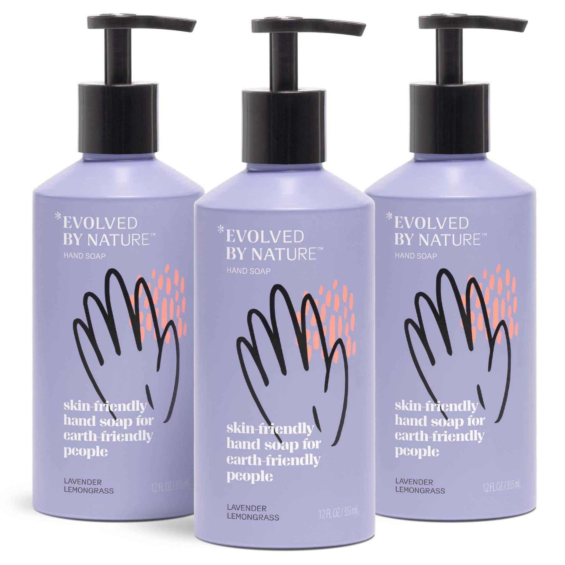EVOLVED BY NATURE Liquid Hand Soap, 12 Oz (Pack of 3), Lavender Lemongrass, Biodegradable Formula