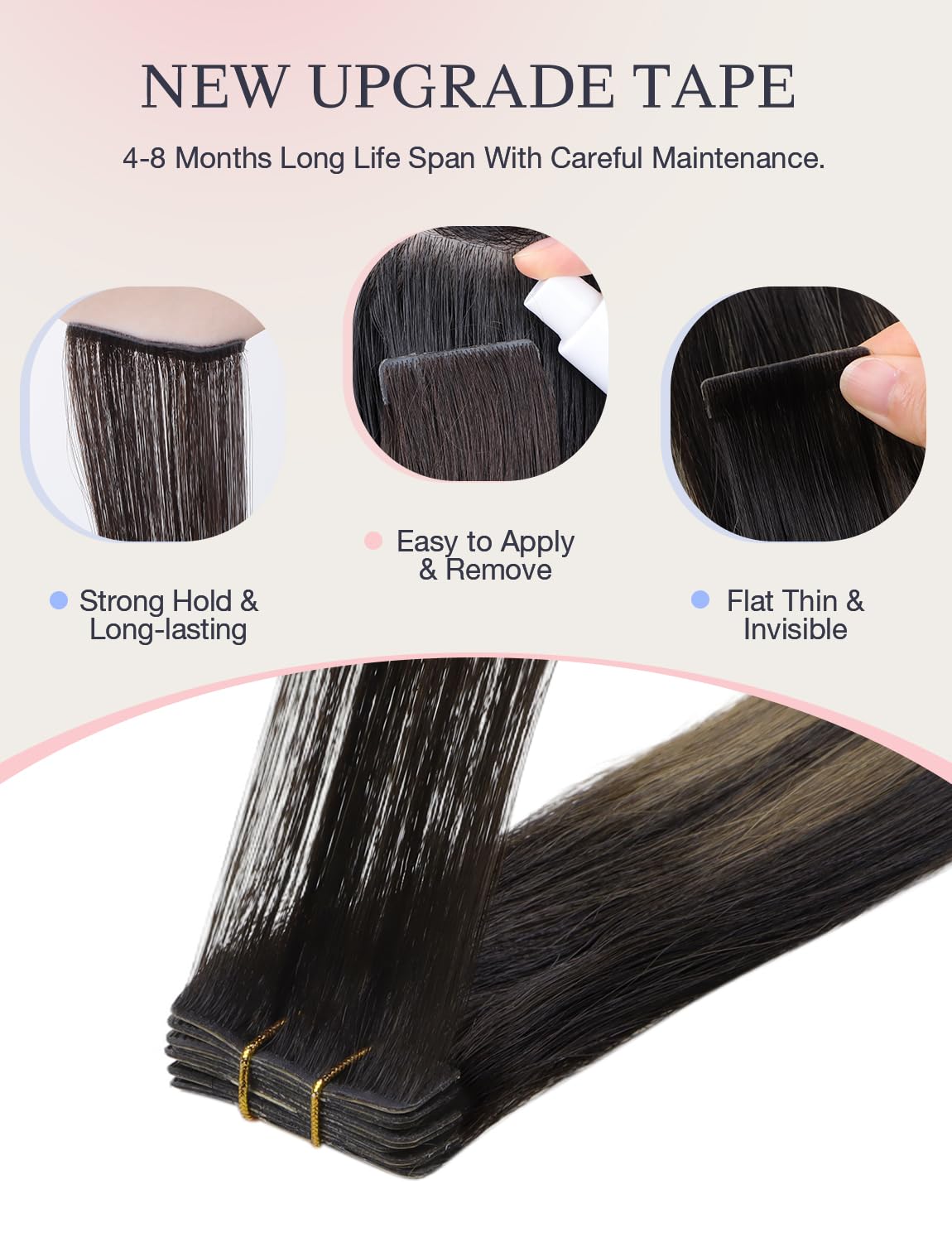 DOORES Injected Seamless Tape in Hair Extensions Human Hair Invisi Edge, Dark Brown to Chestnut Brown 10 Injection Tape-ins with 10 Classic Tape-ins 50g 16 Inch, Tape in Extensions
