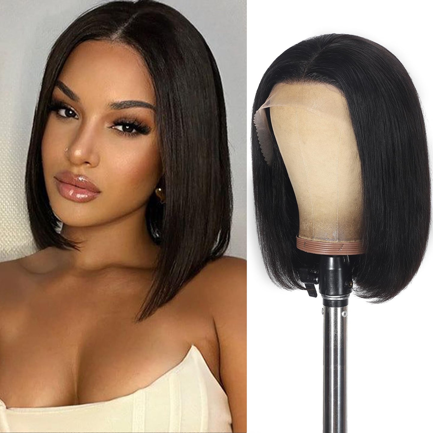 KULYMUWIG Straight Bob Wig Human Hair 13x4 HD Lace Front Wigs for Black Women 180% Density 12A Glueless Bob Wigs Human Hair Pre Plucked with Baby Hair 12 Inch Bob Human Hair Wig Natural Black