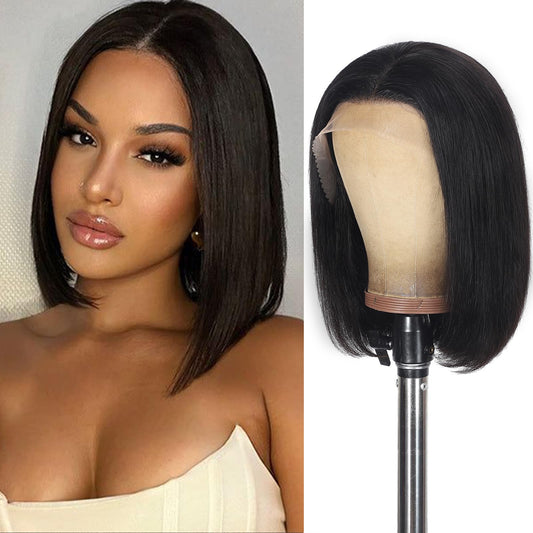 KULYMUWIG Straight Bob Wig Human Hair 13x4 HD Lace Front Wigs for Black Women 180% Density 12A Glueless Bob Wigs Human Hair Pre Plucked with Baby Hair 12 Inch Bob Human Hair Wig Natural Black