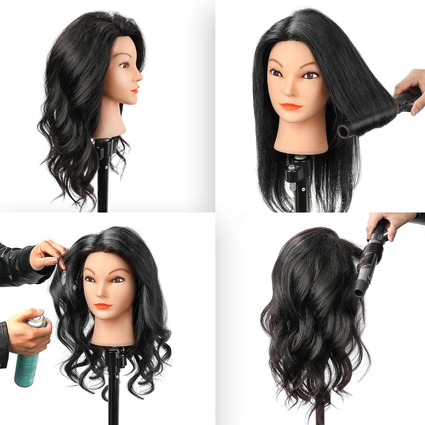 Human Hair Mannequin Head for Hair Practice - 20-22 Inch Cosmetology Doll with Clamp | Natural Black