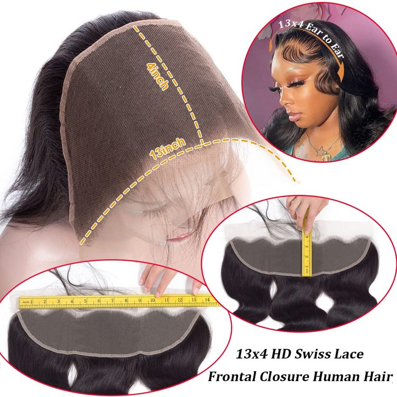 body wave lace frontal human hair 13x4 HD Transparent Lace Closure 100% Brazilian Virgin Human Hair Ear to Ear lace frontal Natural Color 14 inch
