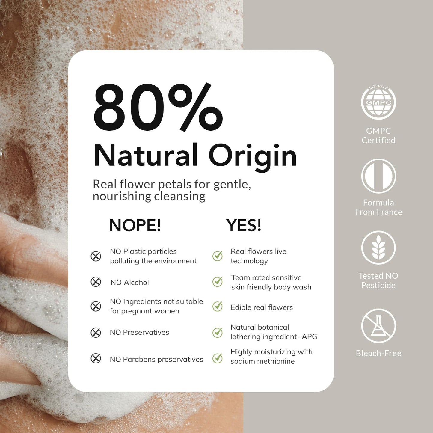 Kustie Jasmine Body Wash with Real Flower Petals – Hydrating Shower Gel with Hyaluronic Acid, Niacinamide & Squalane, Moisturizing Floral Body Wash for Dry & Sensitive Skin, 24.3 fl oz