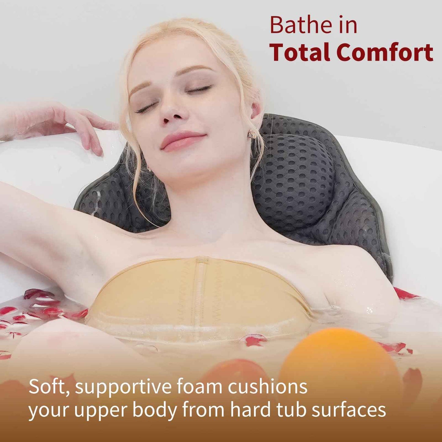 Luxury Bathtub Pillow, Mesh Bath Pillow with Suction Cups Bath Pillow for Women Relaxing, Bath Pillows for Tub Neck and Back Support,Fits All Bathtub (Gray)