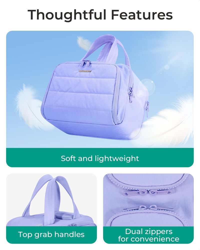 BAGSMART Travel Toiletry Bag, Crush Toiletry Bag for Women, Wide-open Puffy Toiletry Bags for Traveling, Large Travel Cosmetic Makeup Bag Organizer for Accessories,Toiletrie, Purple
