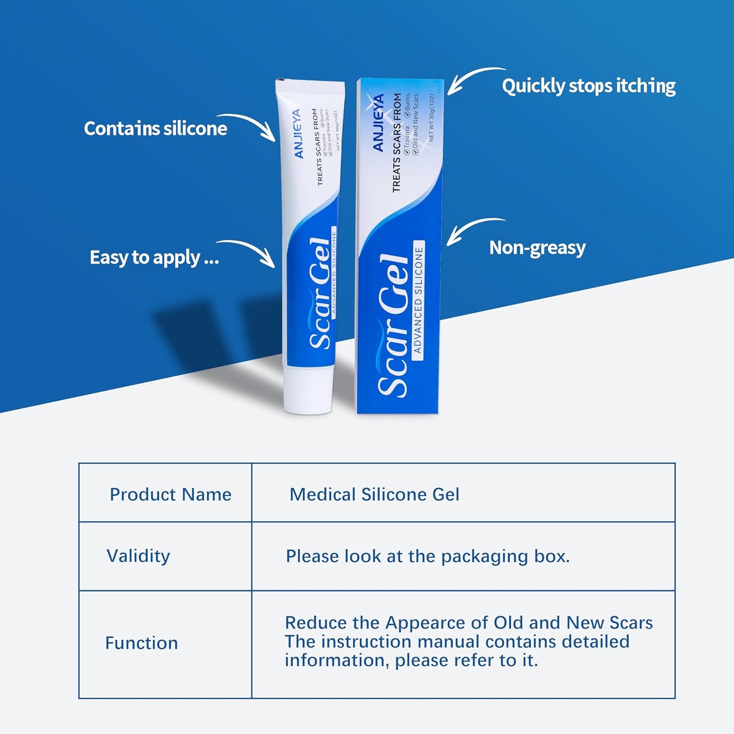 Silicone Scar Gel - Advanced Scar Cream for Old & New Scars | Fades C-Section, Keloids, Stretch Marks, Burns