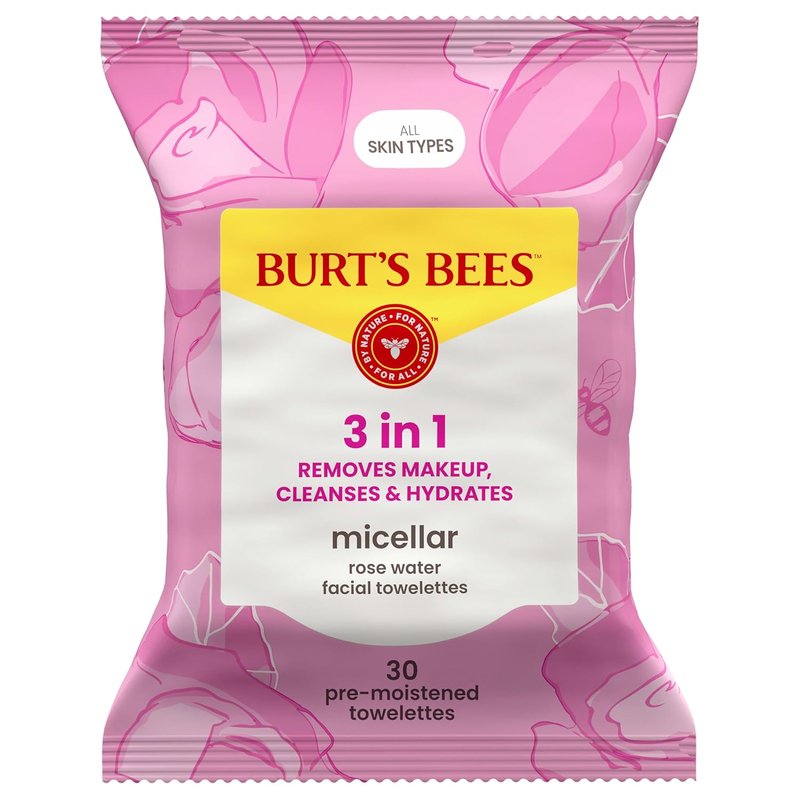 Burt's Bees Micellar Rose Water Facial Towelettes - 100% Plant-Based, 99% Natural Makeup Remover | All Skin Types