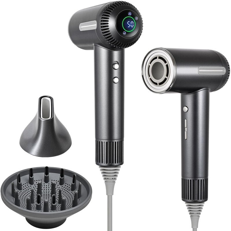 HERLLY Hair Dryer,1600W High Speed Ionic Blow Dryer with Diffuser,Plasma Hair Dryer with Facial Mode(Silver Gray)