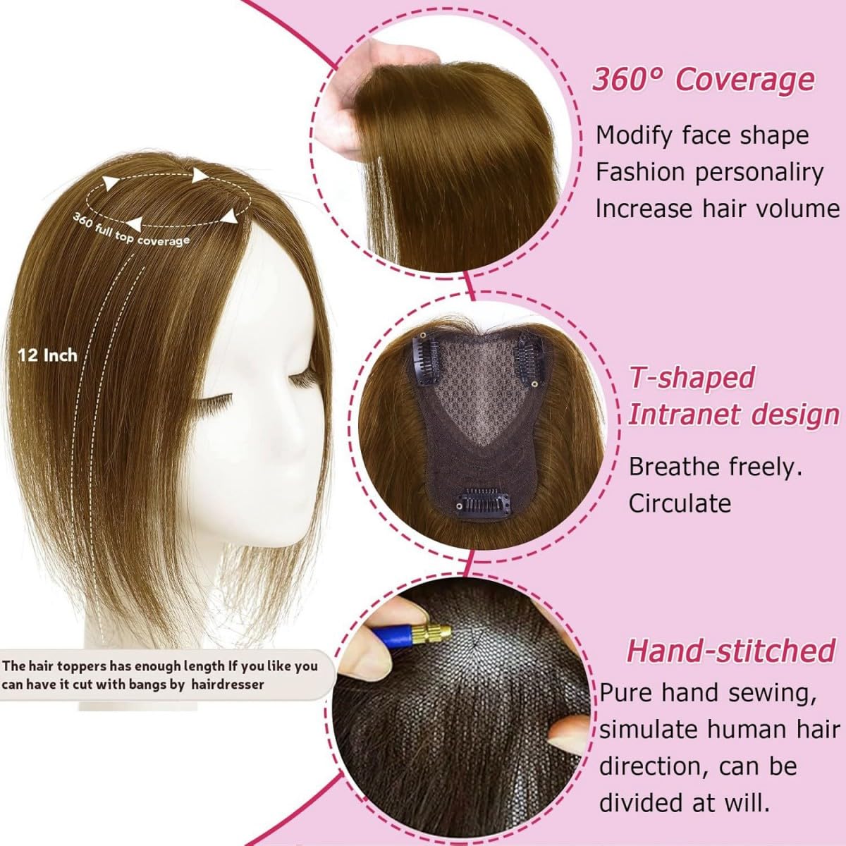 Odir Hair Toppers for Thinning Hair Women Human Hair Light Brown Clip in Hairpieces Human Hair Top of Head Fluffy Without Bangs
