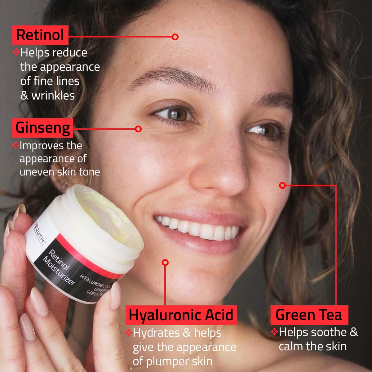 YEOUTH Retinol Cream for Face, Retinol Face Moisturizer for Women and Men with Hyaluronic Acid and Green Tea, Night Moisturizer for a Smoother Appearance 1oz
