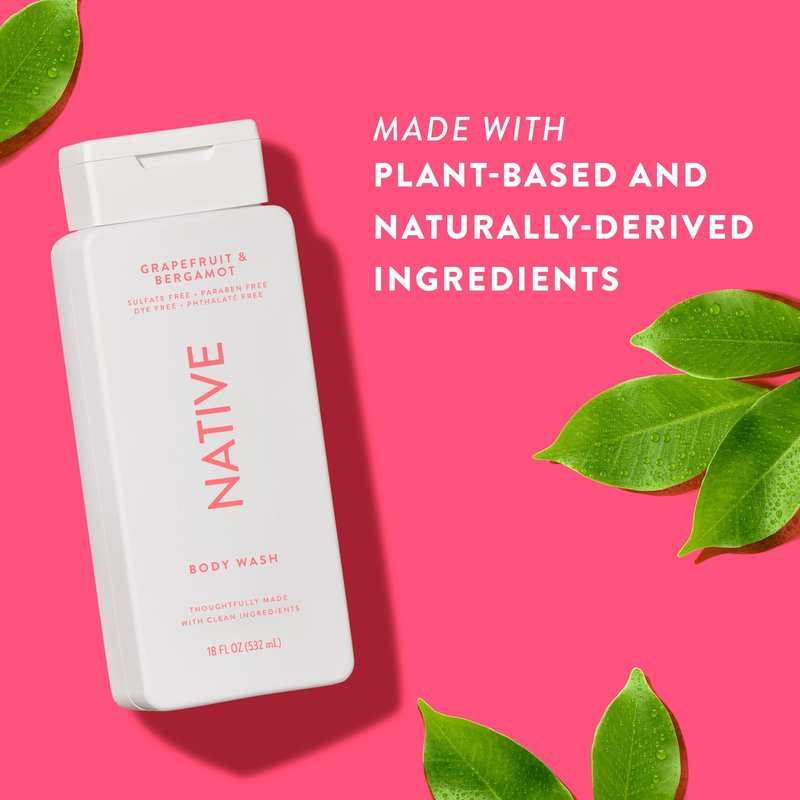 Native Body Wash Contains Naturally Derived Ingredients | For Women & Men, Sulfate, Paraben, & Dye Free Leaving Skin Soft and Hydrating | Grapefruit & Bergamot 18 oz